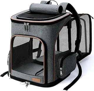Lekesky Transportin Gato Mochilas para Gatos y Perro Bolsa para Mascotas Expandible Mochila Gato para Automóvil/Avión (Gris, M)