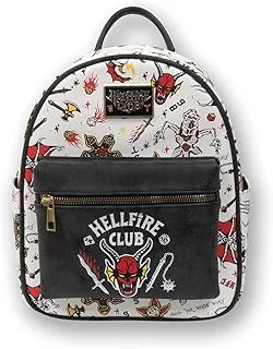 Bioworld Mochila Stranger Things con impresión digital, blanco, diseño Hellfire Club, multi, talla única