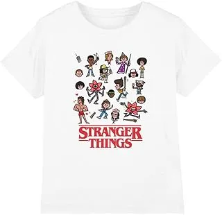 Stranger Things Cartoon Characters Kids T Shirt, White, 9-11