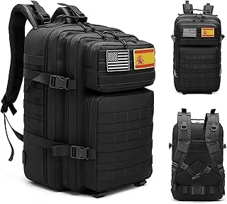 unycos - Mochila Táctica Militar【45L】 Sistema Molle, Tela Oxford 900D Resistente, Bolsillos para 3 Días de Emergencias, Caza, Senderismo, Viaje, Crossfit, Gimnasio, Actividades al Aire Libre (Negro)